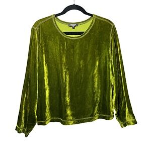 Karen Kane Velvet Long Sleeve Top Green Large Y2K Velour Pullover